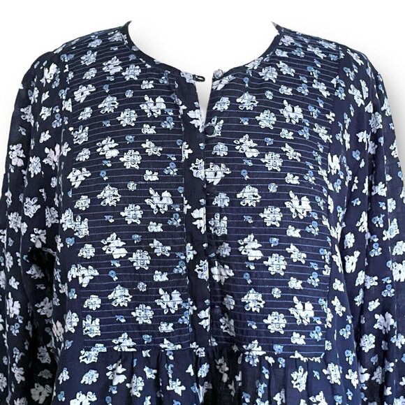 Roller Rabbit Womens Jessica Huri Top Sz Medium Navy Blue Floral Boho Blouse - Picture 4 of 9